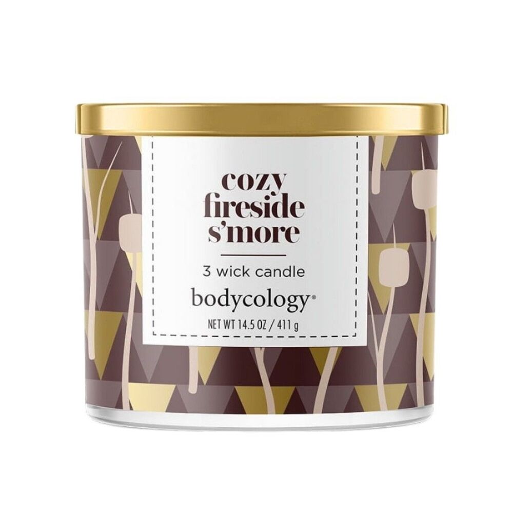 Bodycology Cozy Fireside S’more Scented Candle 14.5 oz 3-Wick Glass Jar Lidded